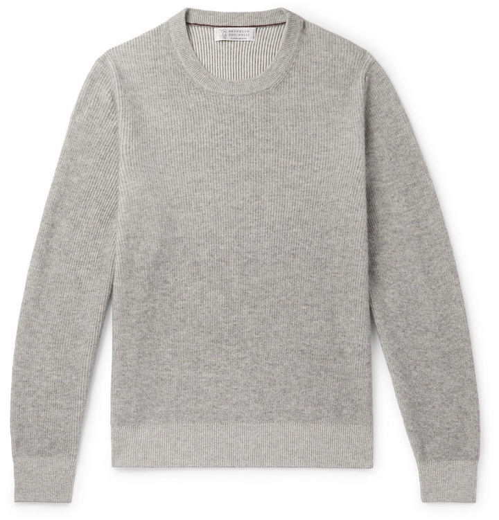 Photo: Brunello Cucinelli - Ribbed Mélange Cashmere Sweater - Gray