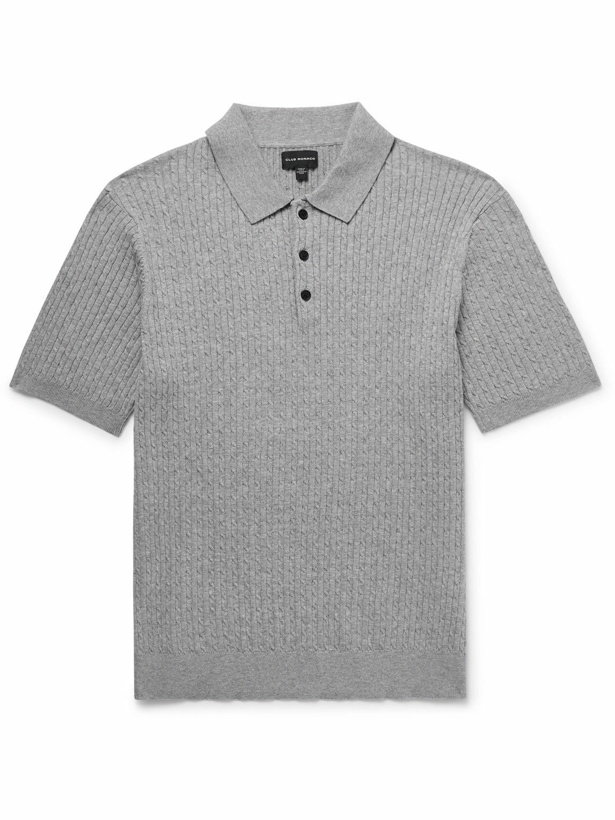 Photo: Club Monaco - Slim-Fit Cable-Knit Cotton-Blend Polo Shirt - Gray