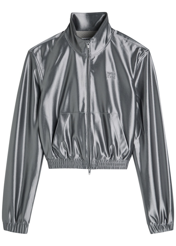 Photo: Alexanderwang.t Shrunken Logo-embossed Satin Track Jacket Silver