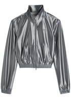 Alexanderwang.t Shrunken Logo-embossed Satin Track Jacket Silver
