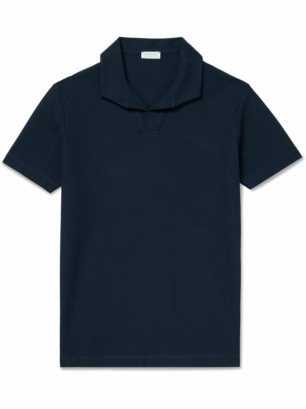 Photo: Sunspel - Cotton-Piqué Polo Shirt - Blue