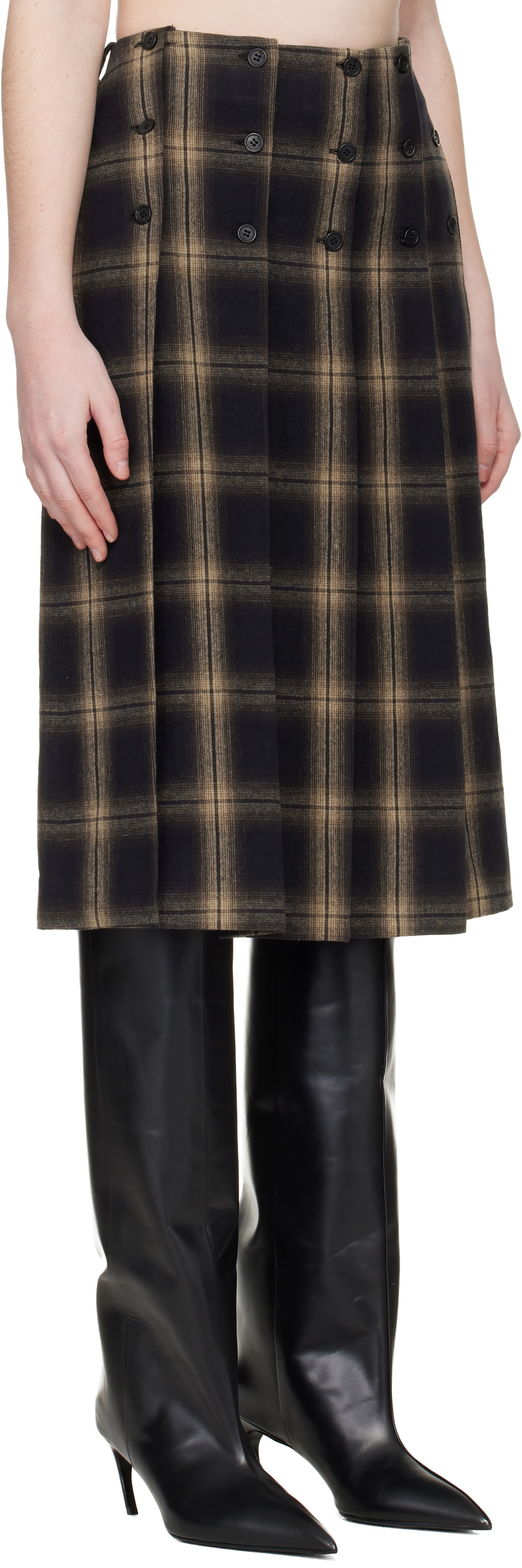 The Attico Brown Brushed Check Midi Skirt