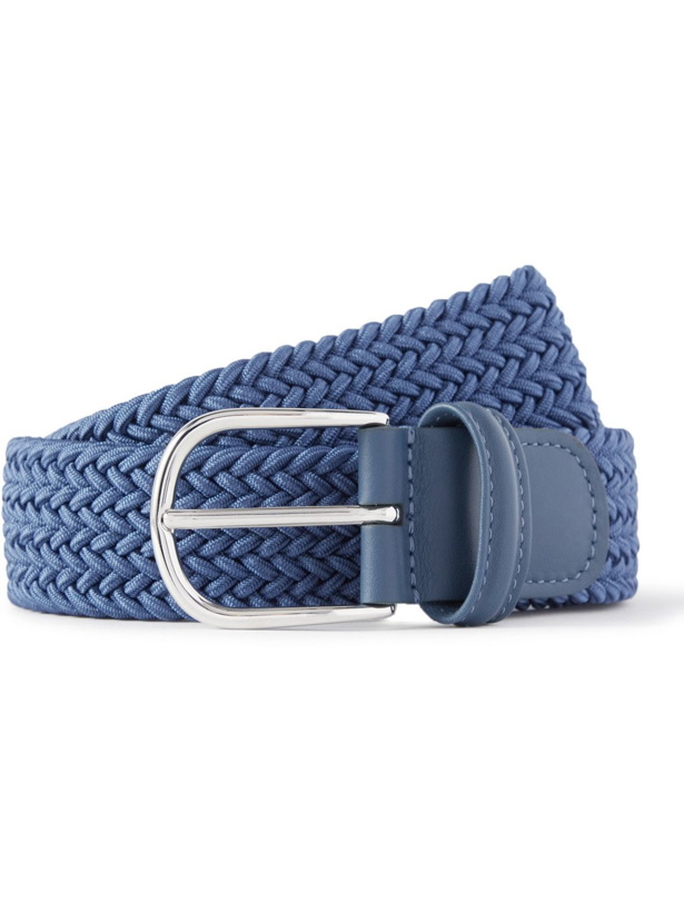 Photo: Anderson's - 3.5cm Suede-Trimmed Woven Elastic Belt - Blue
