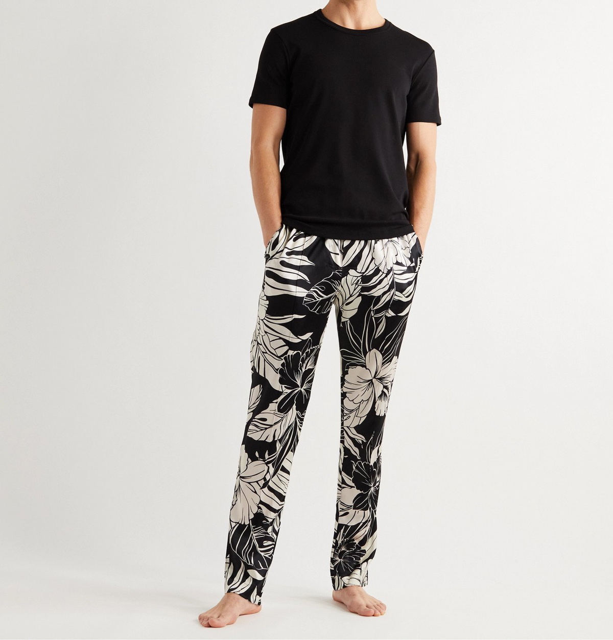 TOM FORD Straight-Leg Velvet-Trimmed Printed Stretch-Silk Pyjama Trousers  for Men