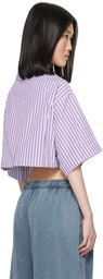 Palm Angels Purple & White Striped Shirt