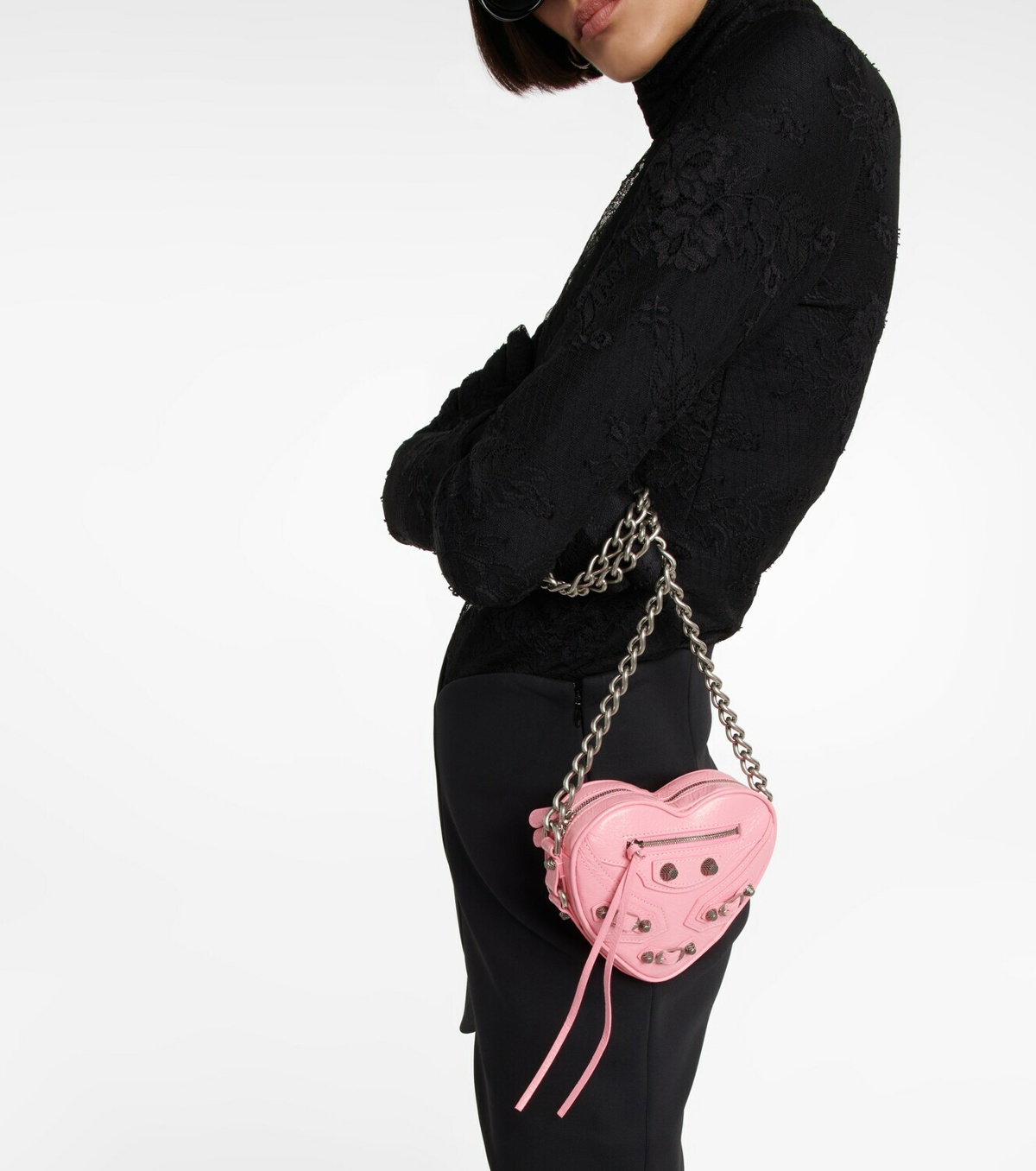 Balenciaga Le Cagole Heart Mini Leather Shoulder Bag - Black
