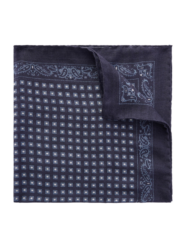 Photo: Drake's - Paisley-Print Silk and Wool-Blend Challis Pocket Square - Blue