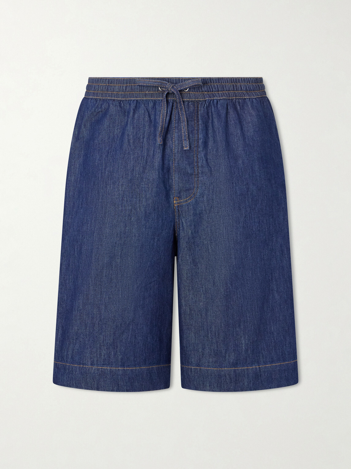 LOEWE - Wide-Leg Anagram-Detailed Cotton-Chambray Drawstring Shorts - Blue