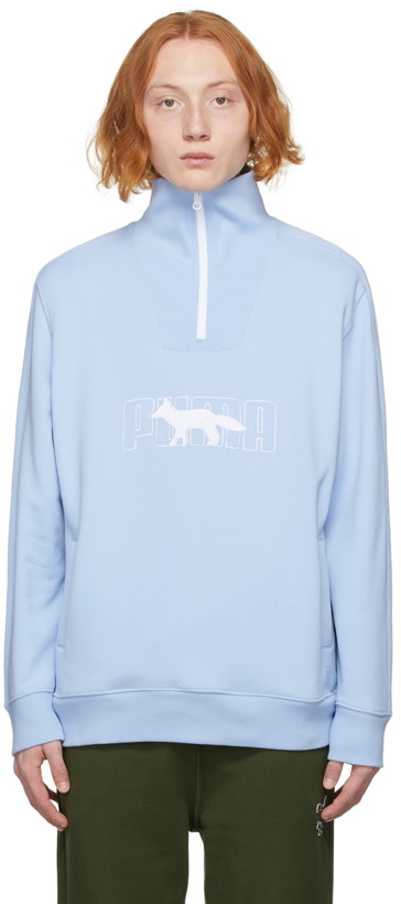 Photo: Maison Kitsuné Blue Puma Edition Half-Zip Sweatshirt