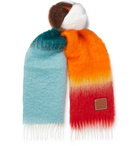 Loewe - Logo-Appliquéd Colour-Block Fringed Mohair-Blend Scarf - Orange