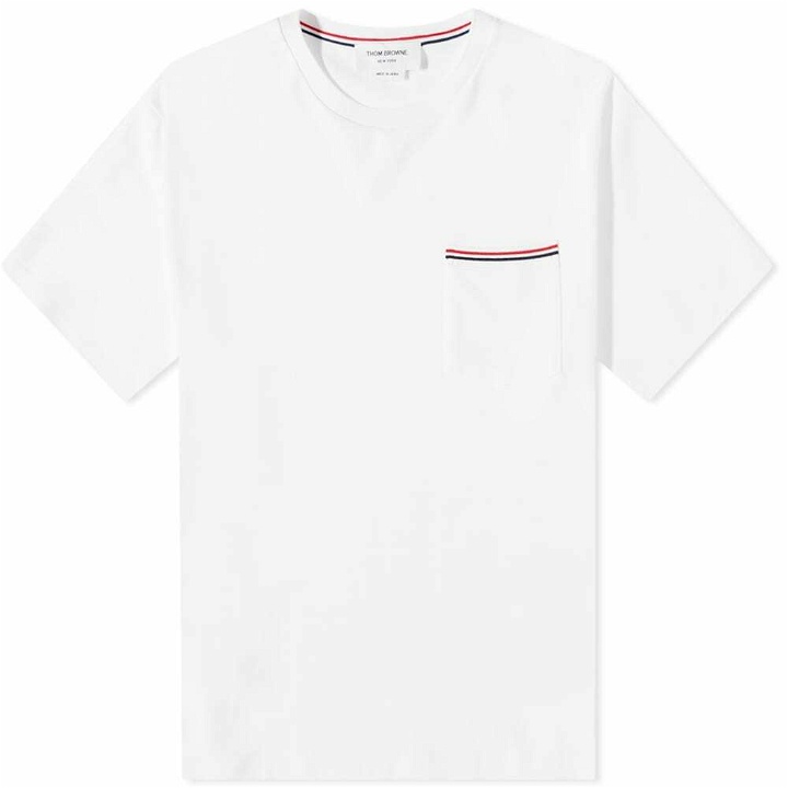 Photo: Thom Browne Men's Oversized Stripe Pocket T-Shirt in White