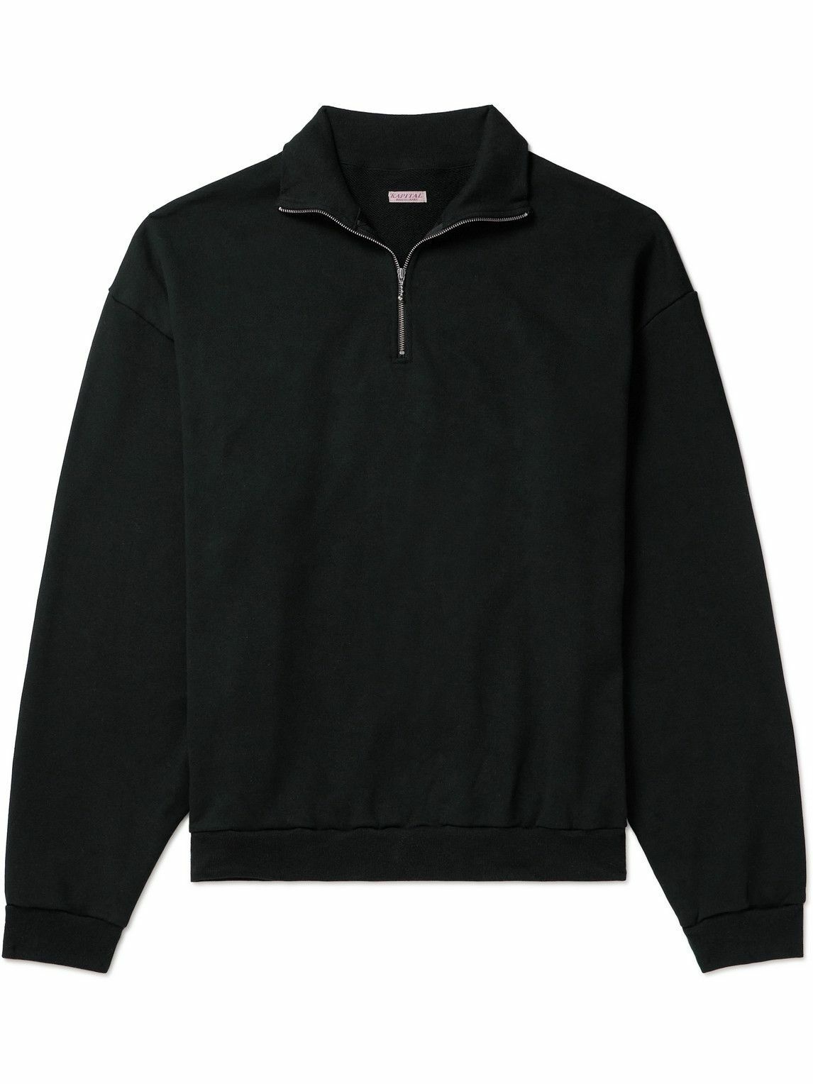 Photo: KAPITAL - Printed Cotton-Jersey Half-Zip Sweatshirt - Black