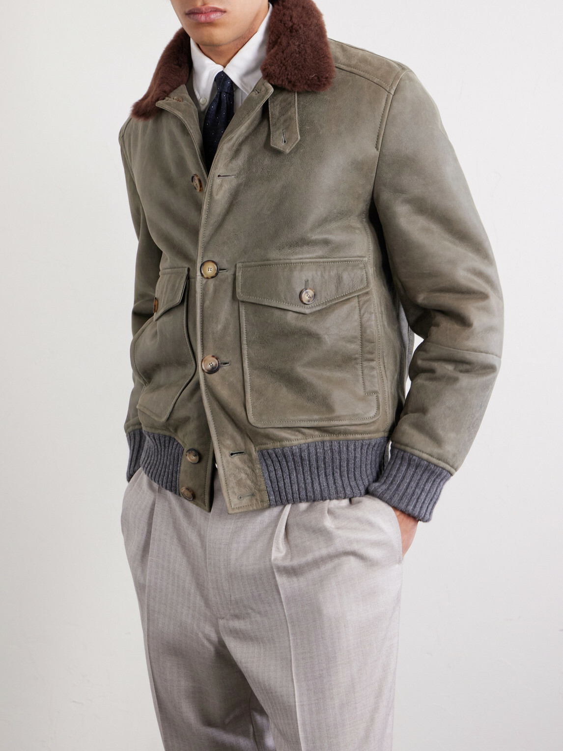 Brunello Cucinelli - Shearling Bomber Jacket - Green