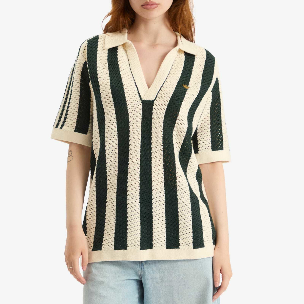 Adidas Women's x Clot Knitted Polo Shirt in Green Night/Cream White
