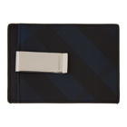 Burberry Black and Navy London Check Money Clip Card Holder