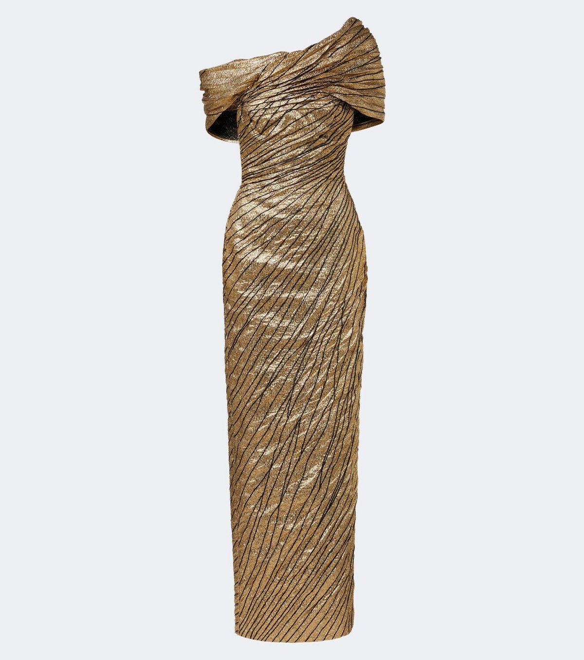 Marmar Halim Striped asymmetric brocade bustier gown