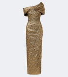 Marmar Halim Striped asymmetric brocade bustier gown