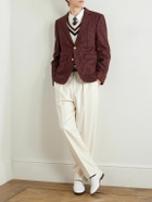 CELINE - Embroidered Striped Wool and Lycra-Blend Blazer - Red