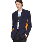 Kenzo Blue and Orange Colorblocked Dual Material Blazer