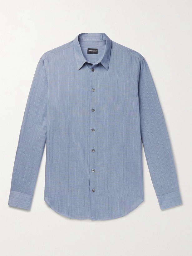 Photo: GIORGIO ARMANI - Slim-Fit Striped Cotton and Silk-Blend Shirt - Blue