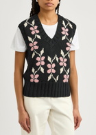 Ymc Heidi Floral-intarsia Knitted Cotton Vest Black