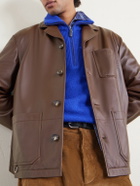 LOEWE - Camp-Collar Logo-Debossed Leather Jacket - Brown