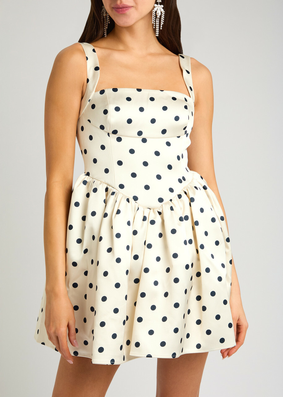 Self-portrait Polka dot Satin Mini Dress Cream