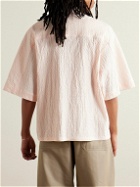 LE 17 SEPTEMBRE - Grandad-Collar Perforated Cotton-Blend Seersucker Shirt - Pink