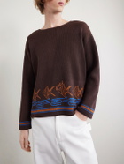 BODE - Fish School Intarsia-Knit Cotton Sweater - Brown