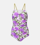 Chloé Floral ruched lace-trimmed swimsuit