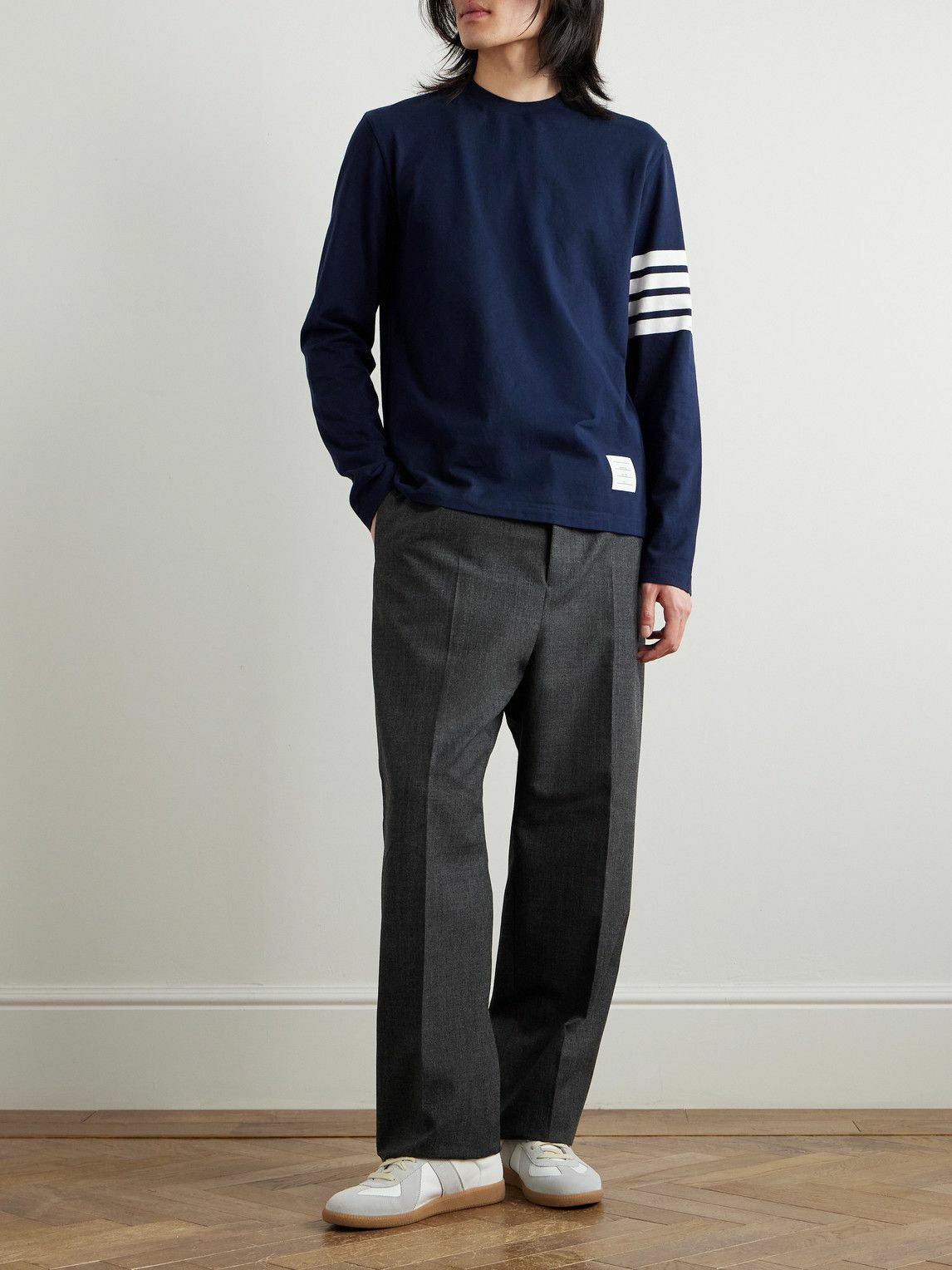 Thom Browne - Striped Cotton-Jersey T-Shirt - Blue Thom Browne