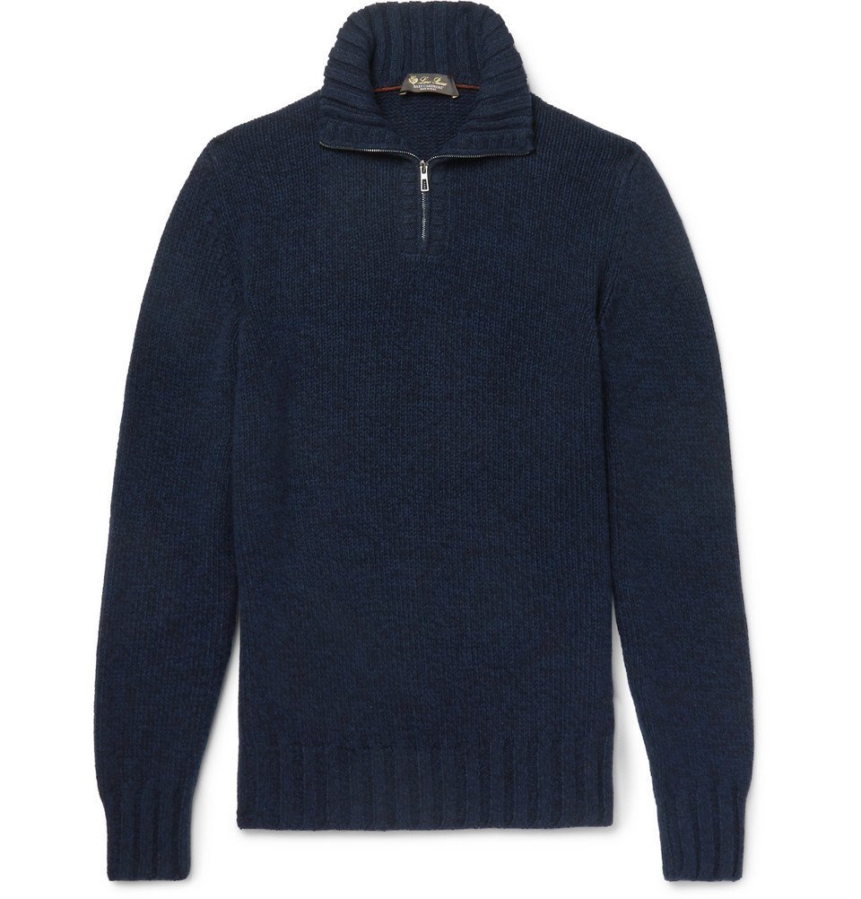 Loro Piana BABY CASHMERE ネイビーセーター Loro Piana Men's Lexington Baby Cashmere Ribbed Polo Sweater