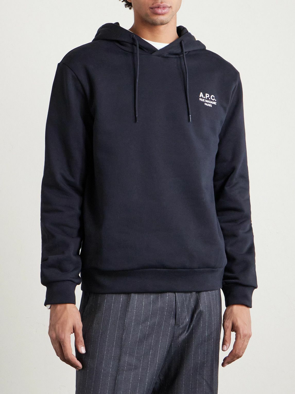 A.P.C. - Standard Rue Madame Logo-Embroidered Organic Cotton-Jersey Hoodie - Black