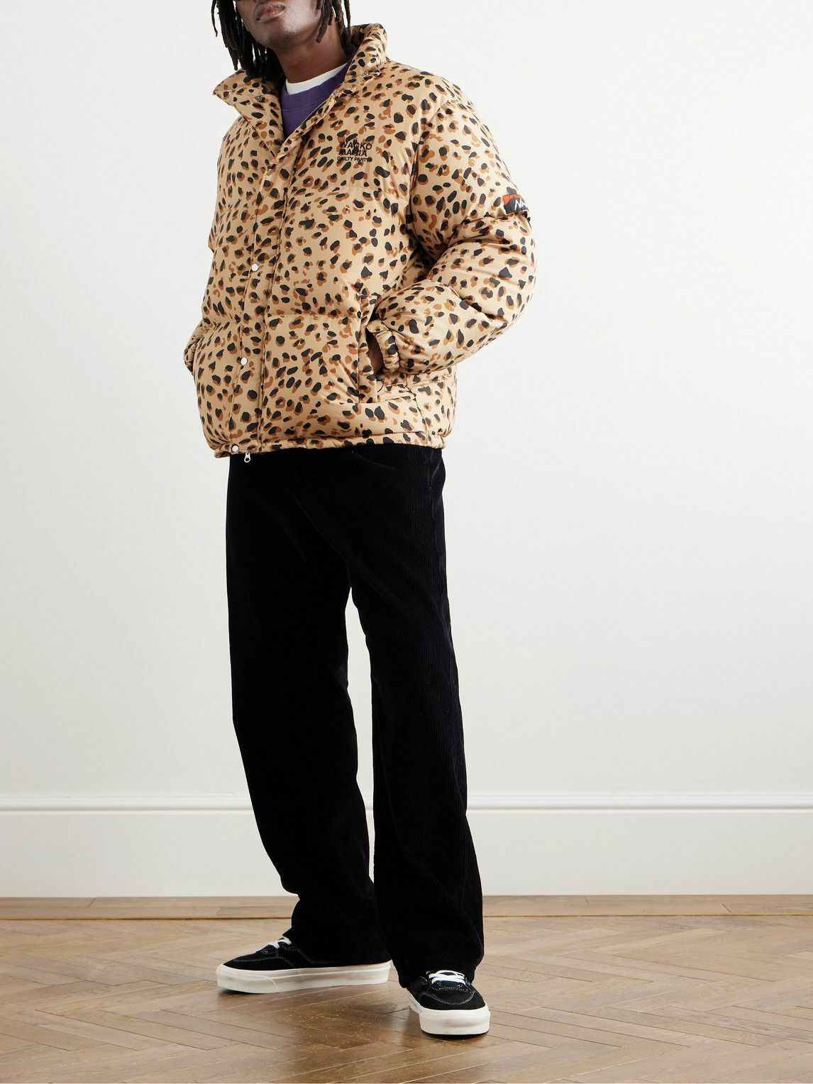 Wacko Maria - Nanga Logo-Embroidered Leopard-Print Quilted Shell Down  Jacket - Brown