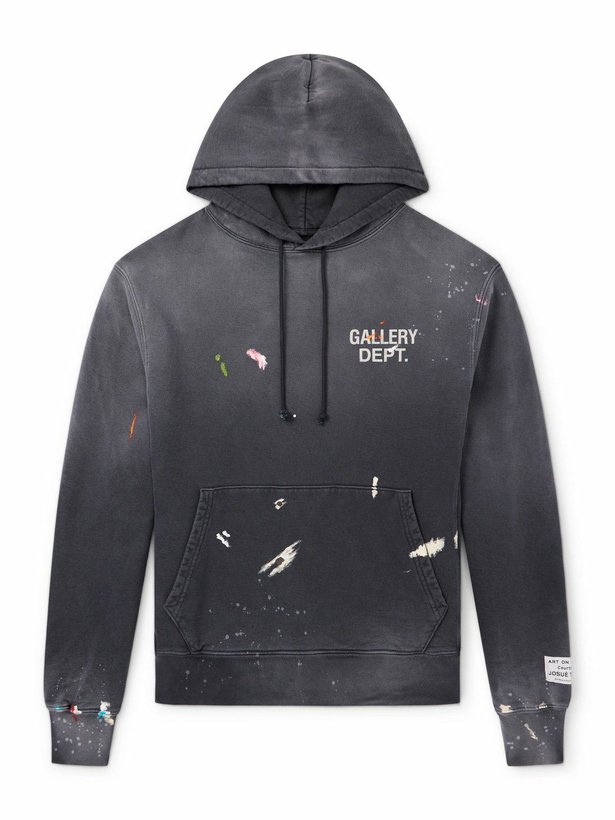Photo: Gallery Dept. - Logo-Print Paint-Splattered Cotton-Jersey Hoodie - Gray