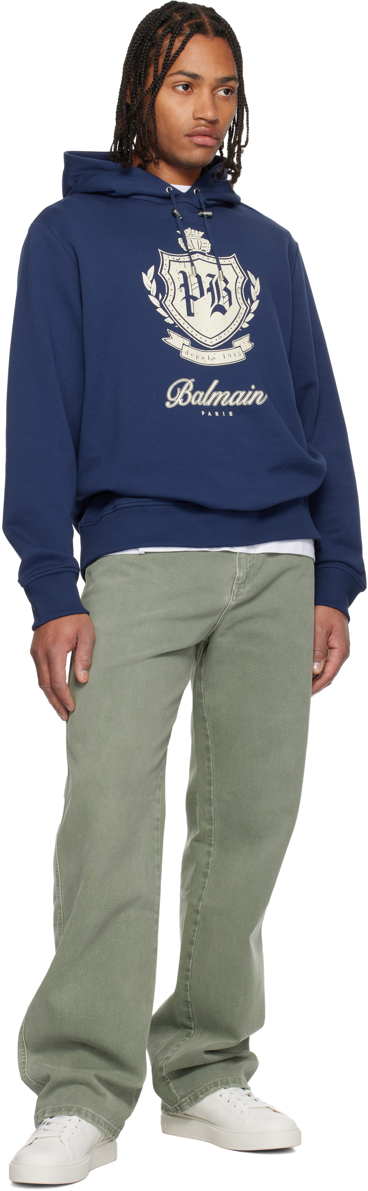 Balmain Blue College Emblem Hoodie