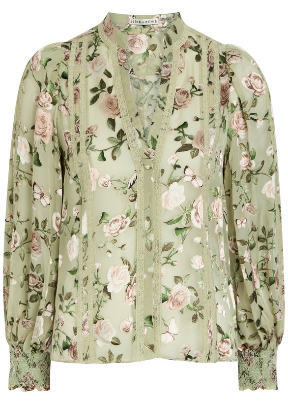 Photo: Alice + Olivia Arlette Floral-devoré Chiffon Blouse Light Green