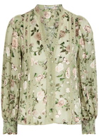 Alice + Olivia Arlette Floral-devoré Chiffon Blouse Light Green