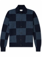 Oliver Spencer - Britten Checked Ribbed Wool-Jacquard Cardigan - Blue
