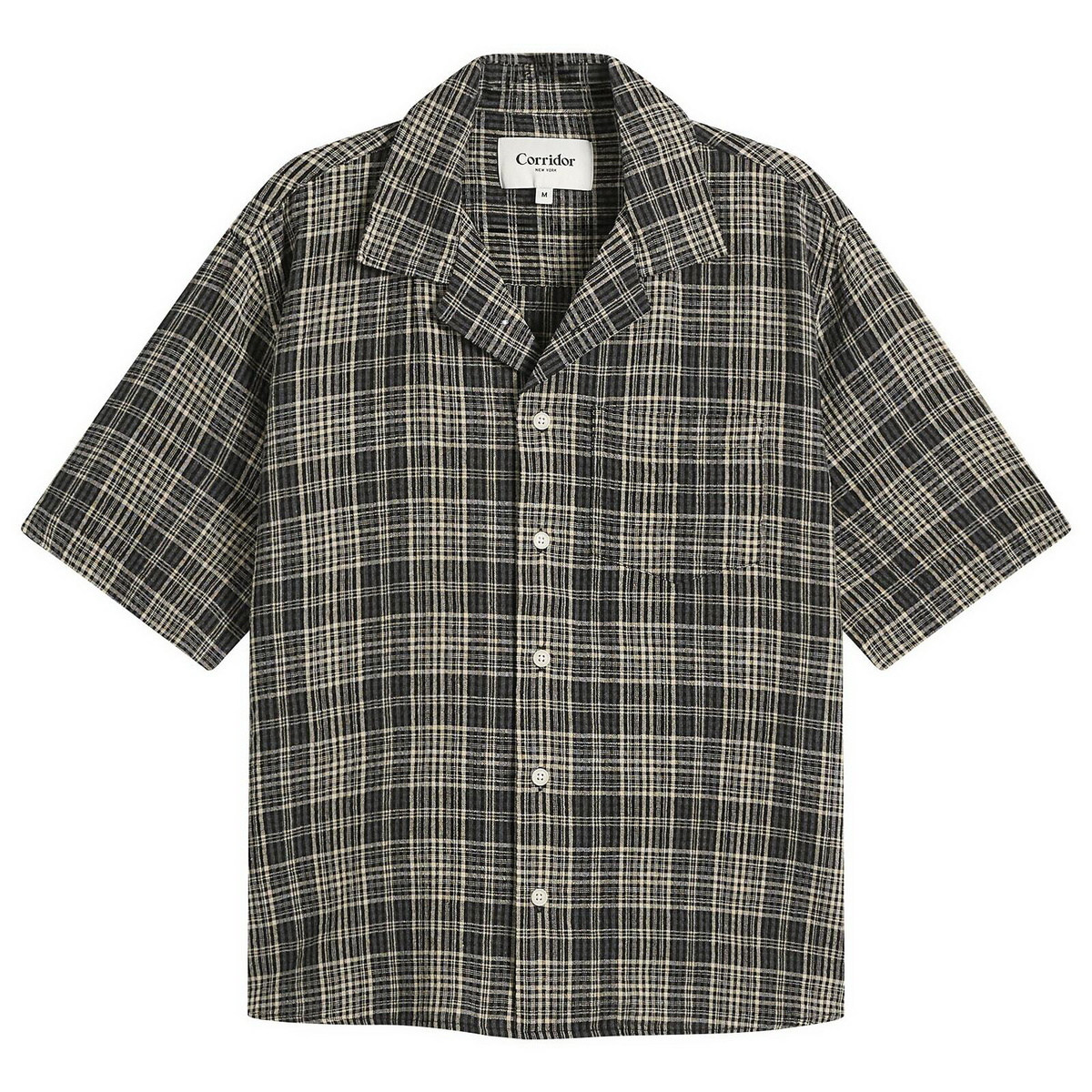 Corridor Men's Plaid Seersucker Short Sleeve Shirt in Black