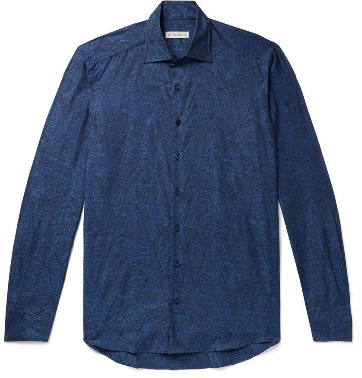 Photo: Etro - Slim-Fit Paisley-Print Cotton-Poplin Shirt - Navy