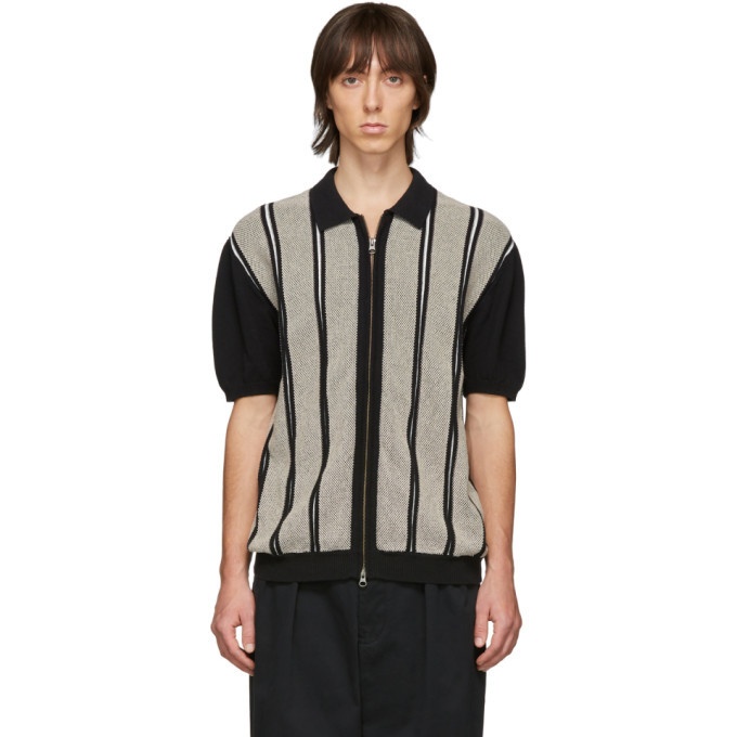 Photo: Beams Plus Black and Beige Zip Knit Polo