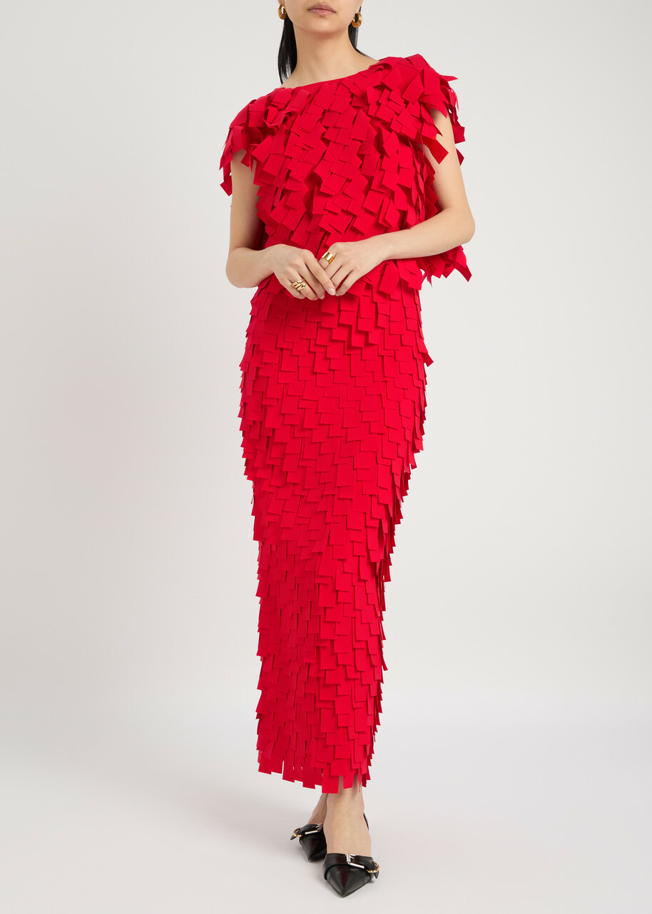 A.W.A.K.E Mode Laser-cut Open-back Crepe Maxi Skirt Red