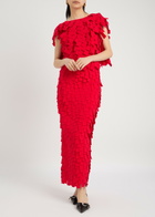 A.W.A.K.E Mode Laser-cut Open-back Crepe Maxi Skirt Red