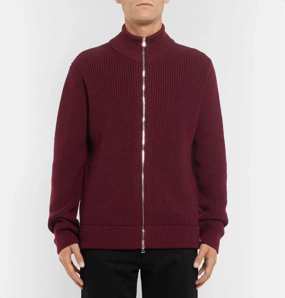 Mr P. - Ribbed Merino Wool Zip-Up Cardigan - Men - Burgundy Mr P.