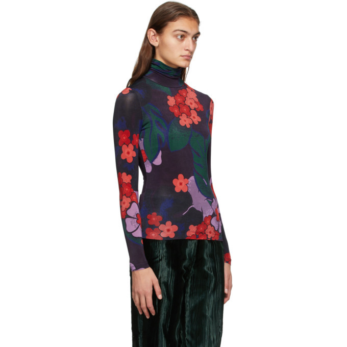 Dries Van Noten Purple and Red Floral Turtleneck