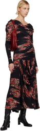 GANNI Black Floral Ruched Maxi Dress