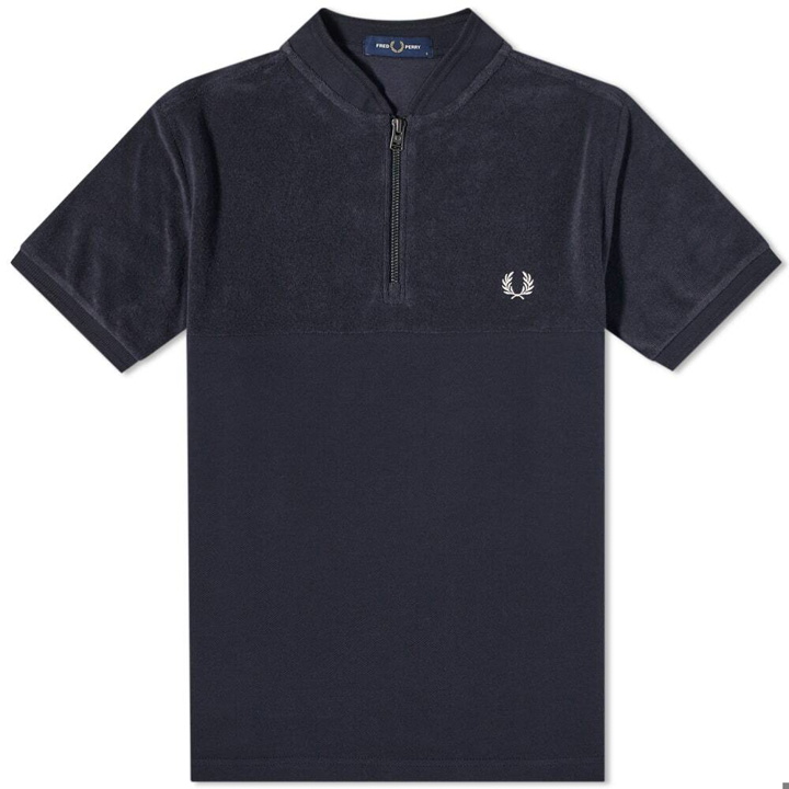 Photo: Fred Perry Men's Towelling Zip Neck Polo Shirt in Navy
