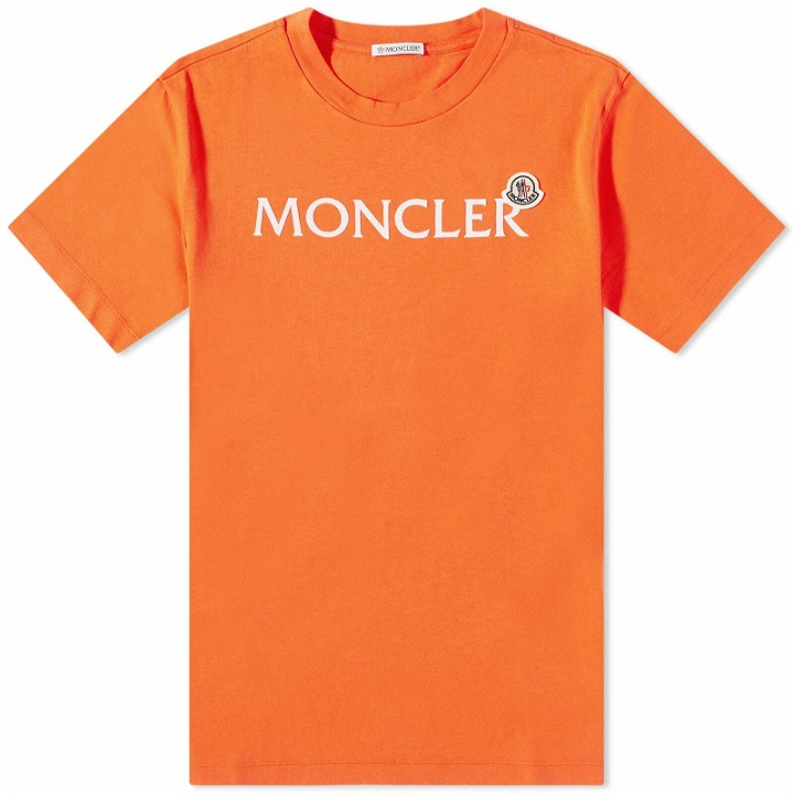 Photo: Moncler Men's Text Logo T-Shirt in Orange