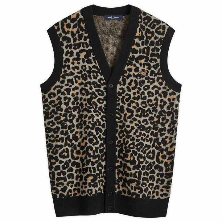 Photo: Fred Perry Men's Leopard Print Knit Vest in Warm Grey